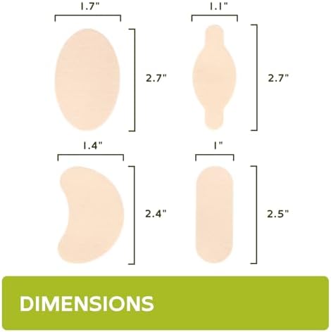 Four different shapes of beige moleskin blister tape for custom foot protection