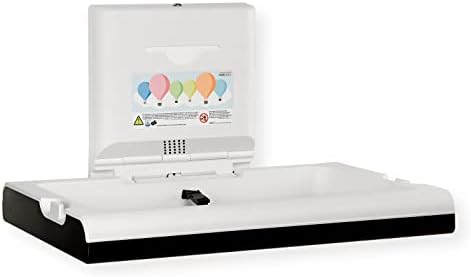 Saniflow BabyMedi open horizontal diaper changing table showing the bacteria resistant polypropylene bed and adjustable safety strap