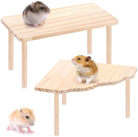 2-Piece Set Hamster Play Wooden Platform for Dwarf Syrian Hamsters Gerbils Mice Degus or Other Small Pets - Image 2