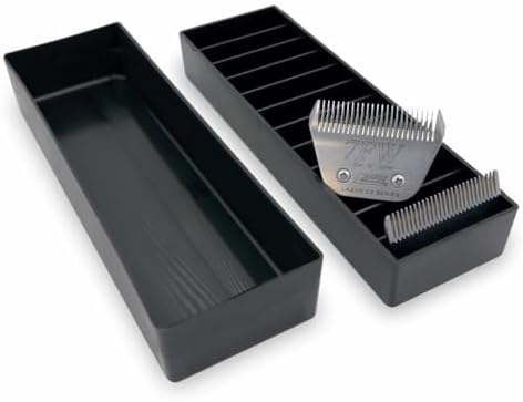 Authentic USA made Laube mini blade case organized neatly on a salon workstation counter
