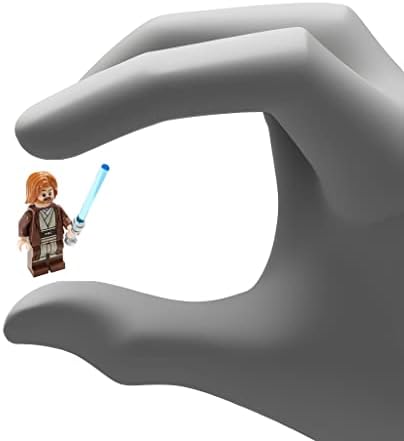 Complete package components of the forty five millimeter tall LEGO Jedi master figure