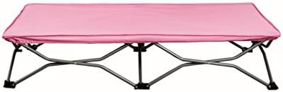 Side view of the elevated Regalo travel cot showing the sturdy leg support system and sleeping surface