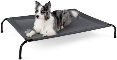 50" Lx32 Wx8 H Cooling Elevated Dog Bed for Large Dogs with Non-Slip Floor Protectors & Breathable Mesh, Raised Indoor & Outdoor Dog Cot Pet Hammock, Grey - Image 2