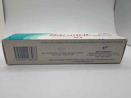 Imported Barmicil Compuesto cream packaging from Son's Laboratories highlighting the forty gram product size.