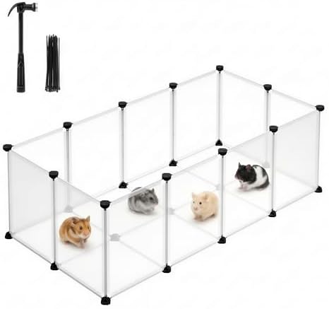 SONGMICS 20 Panels Pet Playpen with Floor, Small Animal Playpen, Pet Fence Indoor, DIY Plastic Enclosure for Guinea Pigs, Bunny, Hamsters, Hedgehogs, 49.2 x 24.8 x 16.5 Inches, White ULPC001W01 - Image 2