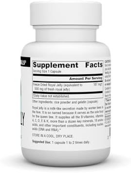 Source Naturals Royal Jelly 500 Milligrams supplement facts and premium ingredients label