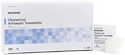 McKesson sterile cleansing towelette unfolded showing 5x7 inch size for coverage.