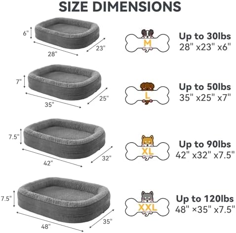JOEJOY Orthopedic Dog Beds Large Sized Dog, XL Egg-Crate Memory Foam Pet Couch Bed with Bolster Sides, Waterproof Lining, Removable Washable Cover & Non-Slip Bottom, Grey - Image 7