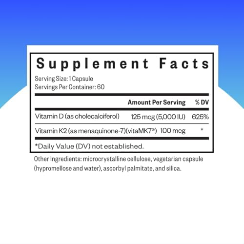 Authentic imported Seeking Health Vitamin D3 5000 IU with K2 MK7 sixty capsule bottle packaging design