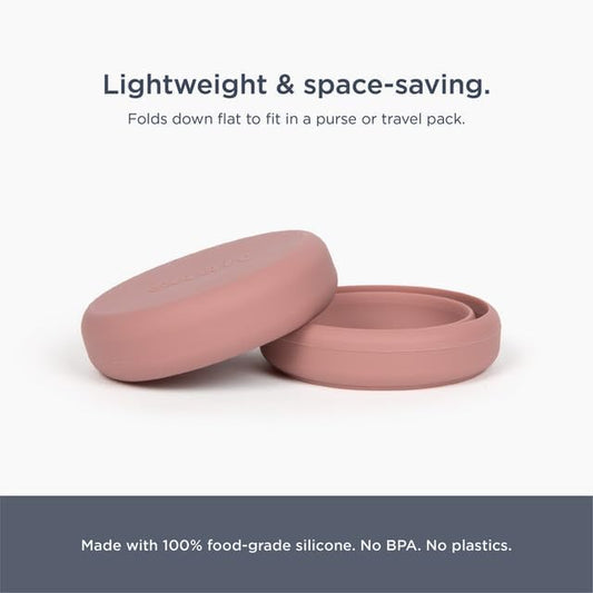 Collapsible silicone menstrual cup steamer shown in its flat-fold travel position.