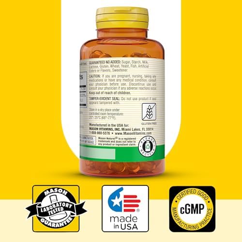 Side view of Mason Natural gluten free vitamin A supplement highlighting usage instructions