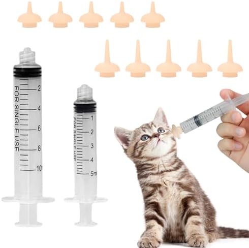 Five milliliter and ten milliliter pet nursing syringes with replacement nipples set