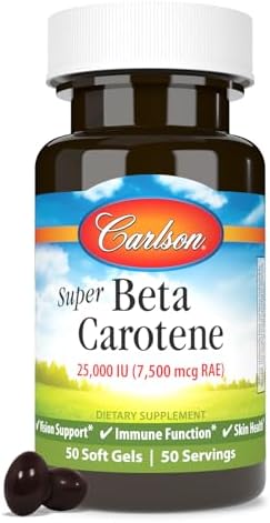 Authentic Carlson Laboratories Super Beta Carotene amber glass bottle seal packaging details.
