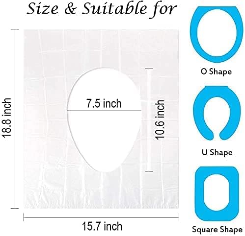 Waterproof non-slip plastic toilet seat protector unfolded on a standard bathroom commode seat