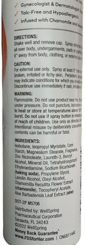 Talc-free FDS intimate and body dry spray with Vitamin E and Aloe.