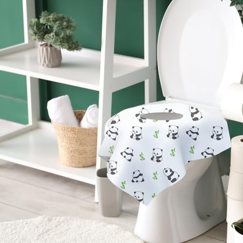 Oversized waterproof public restroom liners draped completely over a standard toilet seat layout.