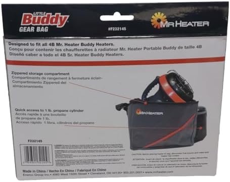 Mr. Heater carry bag showing durable carry strap and zipper