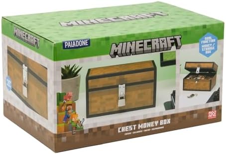 Twelve centimeter plastic treasure chest bank displayed as a bedroom decoration accessory.