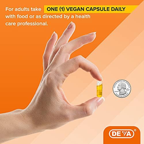 Close up of Deva flaxseed oil capsule label information