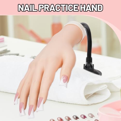 Professional nail technician practice hand kit components