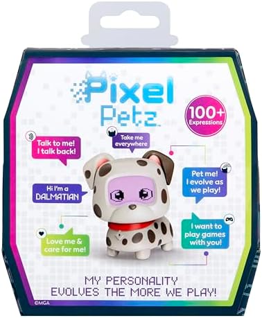Pixel Petz Dalmatian portable electronic pet game screen showing unlockable mini-games