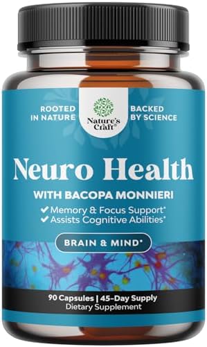 Nature's Craft memory and focus support vitamin bottle displaying nutritional information and cognitive benefits