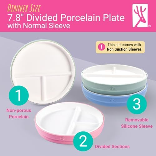 Elk and Friends kids dinnerware set with removable non-slip sleeves