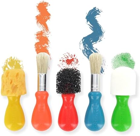 Three unique texture sponge applicators and two durable bubblegum bristle brushes close up