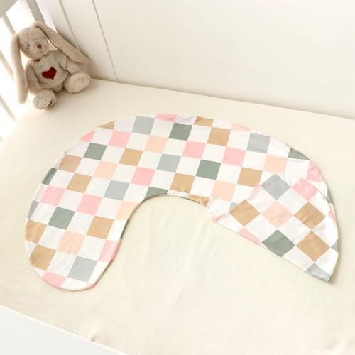 Modern colorful checkerboard nursing pillow case lifestyle shot