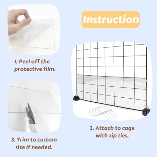 12 Pcs Cage Guard 13.8"x4.7" with Zip Ties Scatter Guard Clear Cage Liner Flexible Side Lining for Rabbit Guinea Pig C&C Metal Wire Playpen - Image 7