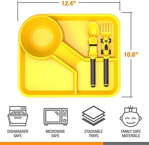Yellow race car dinnerware set laid out for kids meal