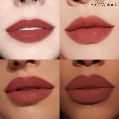 Etude matte liquid lipstick swatch on Indian skin tone