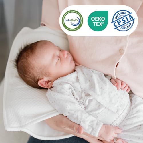 Side view of arm feeding pillow demonstrating support for mom and baby