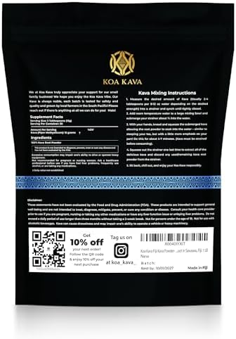 Koa Kava Fijian lateral root kava powder premium noble cultivar packaging.