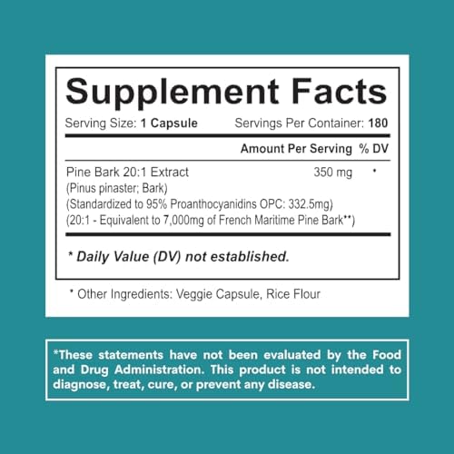 High strength 180 veggie capsules of French maritime pine bark extract for daily wellness