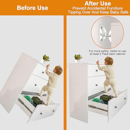 Stainless steel baby proofing anti tip wall brackets with high tensile wire cables.