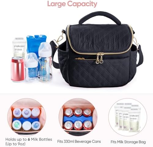 Sfybyheart insulated baby bottle bag showing internal storage capacity.