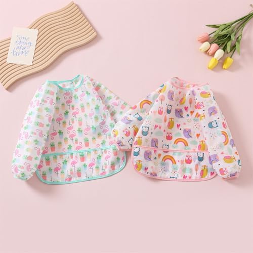 Three pack toddler weaning smock bibs with long sleeves