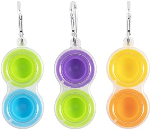 Packaging layout of the imported three pack sensory keychains for kids and adults.