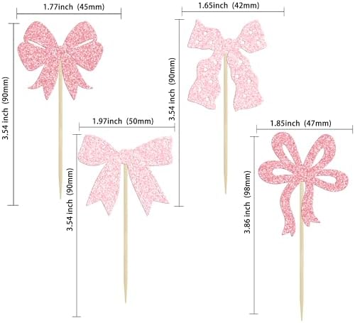 Set of 24 pink bowknot cake decorations