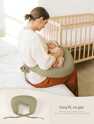 Lulumoon nursing pillow cover showing adjustable waist strap