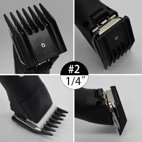 Close up view of the durable polymer material on the professional pet clipper comb set.