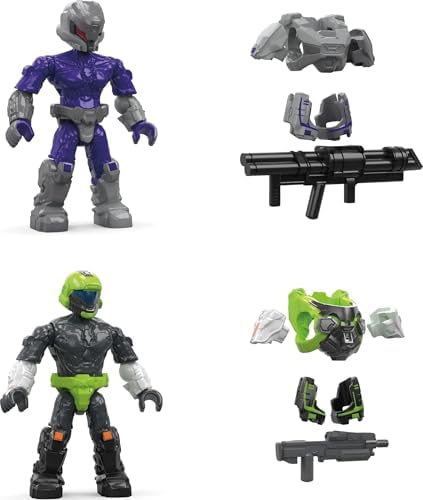 Mega Brands Halo collector toy set fully assembled with aircraft and figures on a display surface.