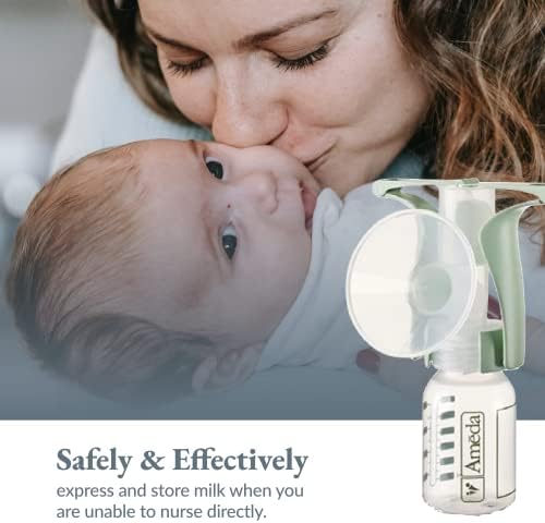 Compact and lightweight Ameda travel breast pump kit for nursing mothers.