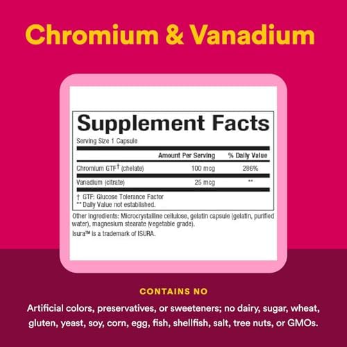 Metabolism supporting chromium vanadium health supplements for adults