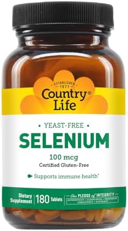 Country Life Selenium 180 Tablets showing the clear dosage instructions and safety seal