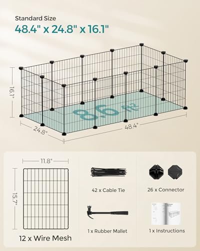 SONGMICS Pet Playpen, Small Animal Cage, Pet Fence with Cable Ties, DIY Metal Enclosure for Guinea Pigs, Hamsters, Rabbits, Hedgehogs, Black ULPI001B01 - Image 8