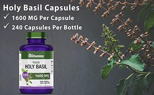 Tnvitamins Holy Basil capsules nutrition information label