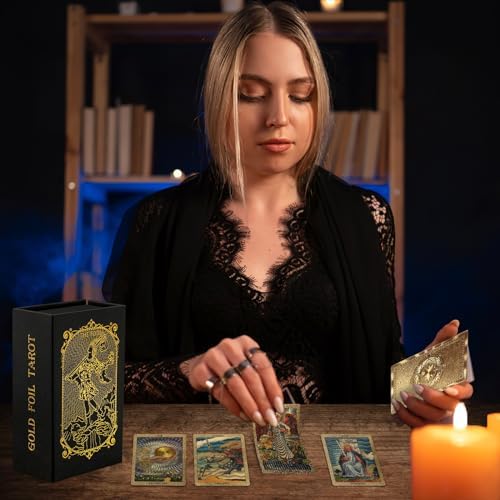 Instructional guidebook opened to tarot meanings page