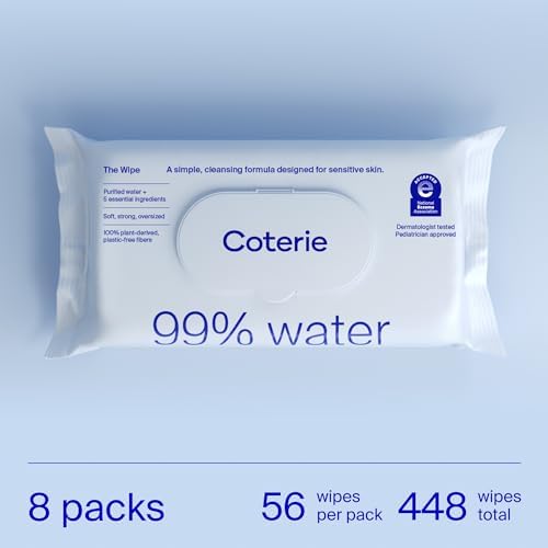 Coterie Baby Wipes, 8 Pack, 448 Count, Unscented Wipes, 99% Purified Water, Plastic-Free & Plant-Derived Fibers, Fragrance Free Hypoallergenic Sensitive Skin Baby Essentials, Clean Ingredients - Image 7